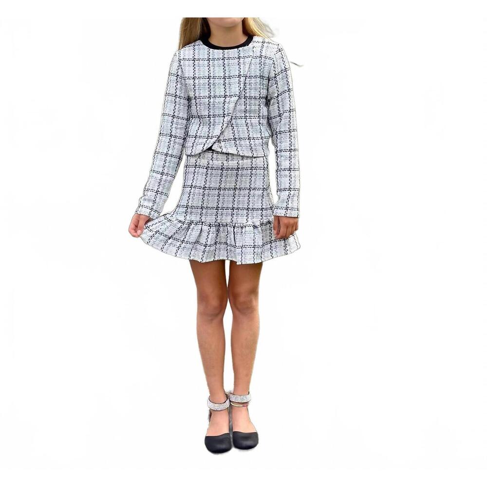 NEW LITTLE OLIN girls' tweed jacket in white/silver